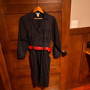 Navy Blue Midi Dress with Red Belt. Vintage ILGWU Made in USA